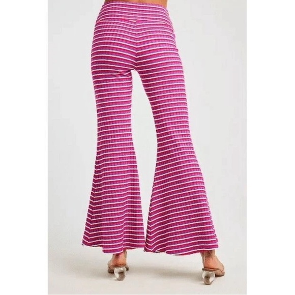 NWT Year Of Ours L Striped Pink Ribbed Flared Women's Pants - Picture 4 of 9